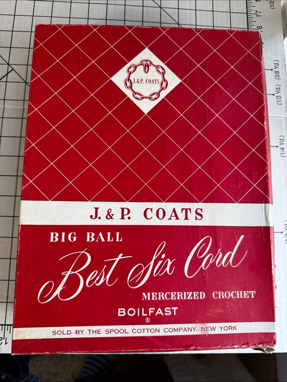 Vintage J&P Coats Big Ball Crochet Thread Box 12 Ecru #20 Mercerized Cotton